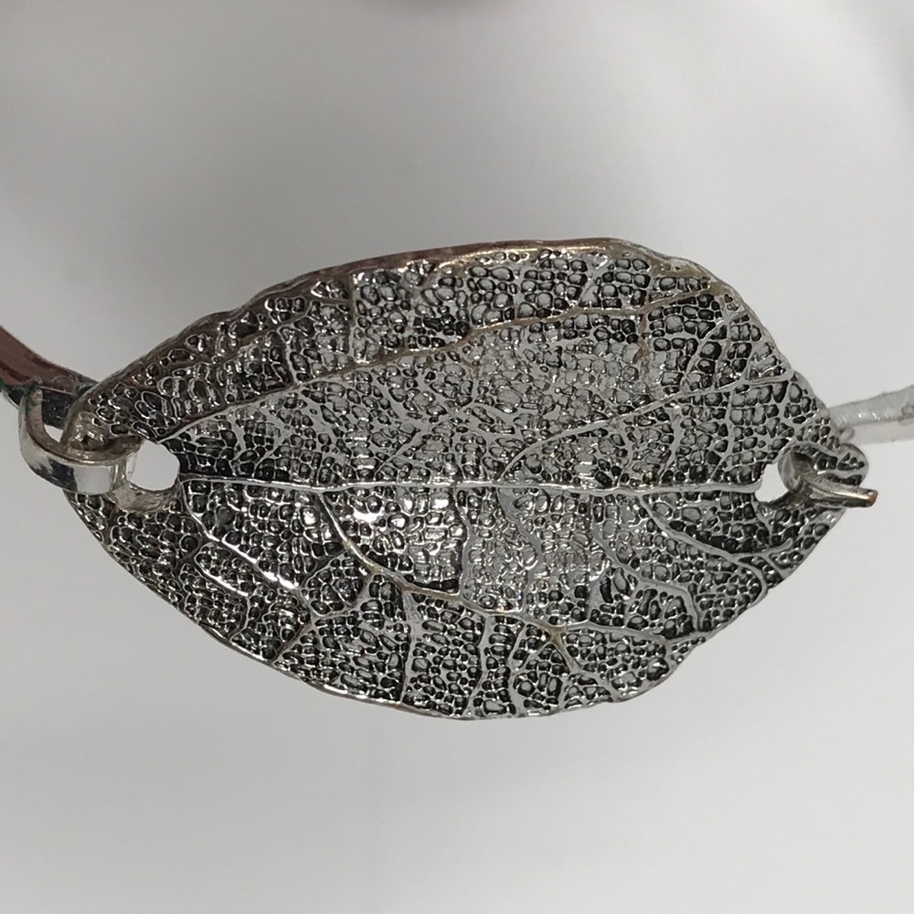 Realistic Silver Boho Fall Leaf Bangle Bracelet - image 4